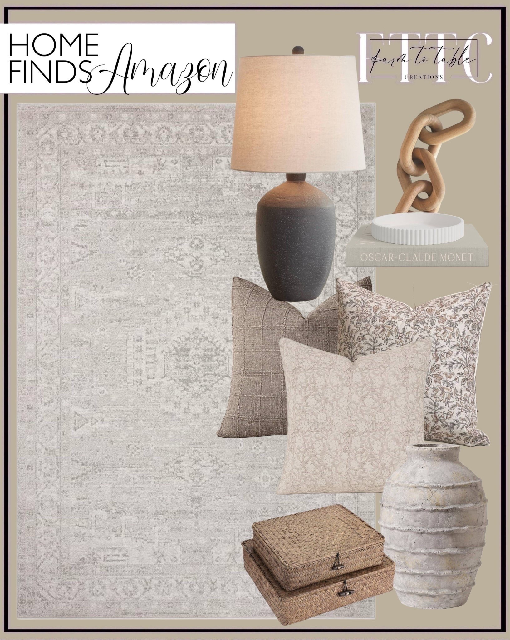Neutral Amazon Home Finds That Instantly Elevate Your Space

Follow @farmtotablecreations on Instagram for more home styling ideas and daily finds.

If you love that warm, layered neutral look, these Amazon home finds are such good pieces to mix into your space. The vintage-inspired area rug sets the tone with soft texture and subtle pattern, while the ceramic table lamp adds that cozy glow every room needs. I also love mixing in natural elements like the woven storage boxes and sculptural wood decor piece — they bring warmth and dimension without feeling heavy. Finish it off with soft neutral pillows and a textured vase for that collected, designer-style look.

Everything here is easy to style, affordable, and perfect for creating a cozy, curated feel in your living room, bedroom, or entryway.

#amazonhome #amazonhomefinds #areaRug #tablelamp #throwpillows #pillowcovers #wovenbaskets #homeaccessories #neutraldecor #rugs #livingroomdecor #livingroomrug #homedecorfinds #amazondecor #homefinds

#LTKHome #LTKSaleAlert
