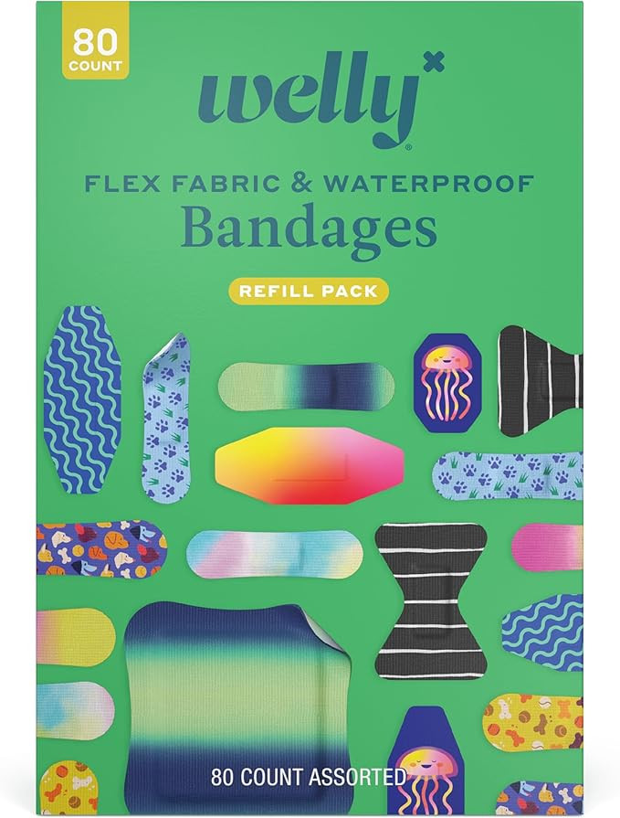 Welly Bandage Family Pack | Adhesive Flexible Fabric & Waterproof Bandages | Assorted Shapes and ... | Amazon (US)