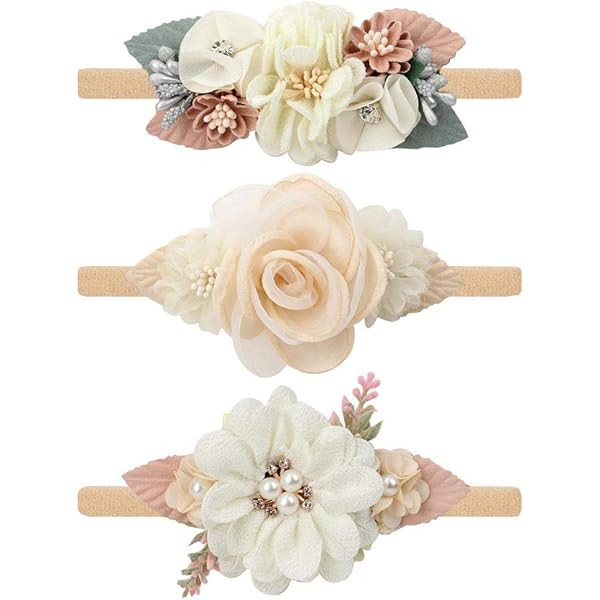 Baby Girl Flower Nylon Headband-Elastic Hair Band Handmade Bow For Newborn Infant Toddler Pack of 3 | Amazon (US)
