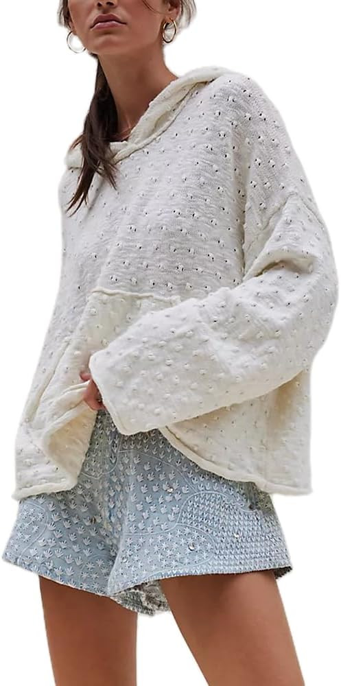 Women Knit Oversized Hoodies Y2K Casual Long Sleeve Crochet Lightweight Sweatshirts with Pocket C... | Amazon (US)