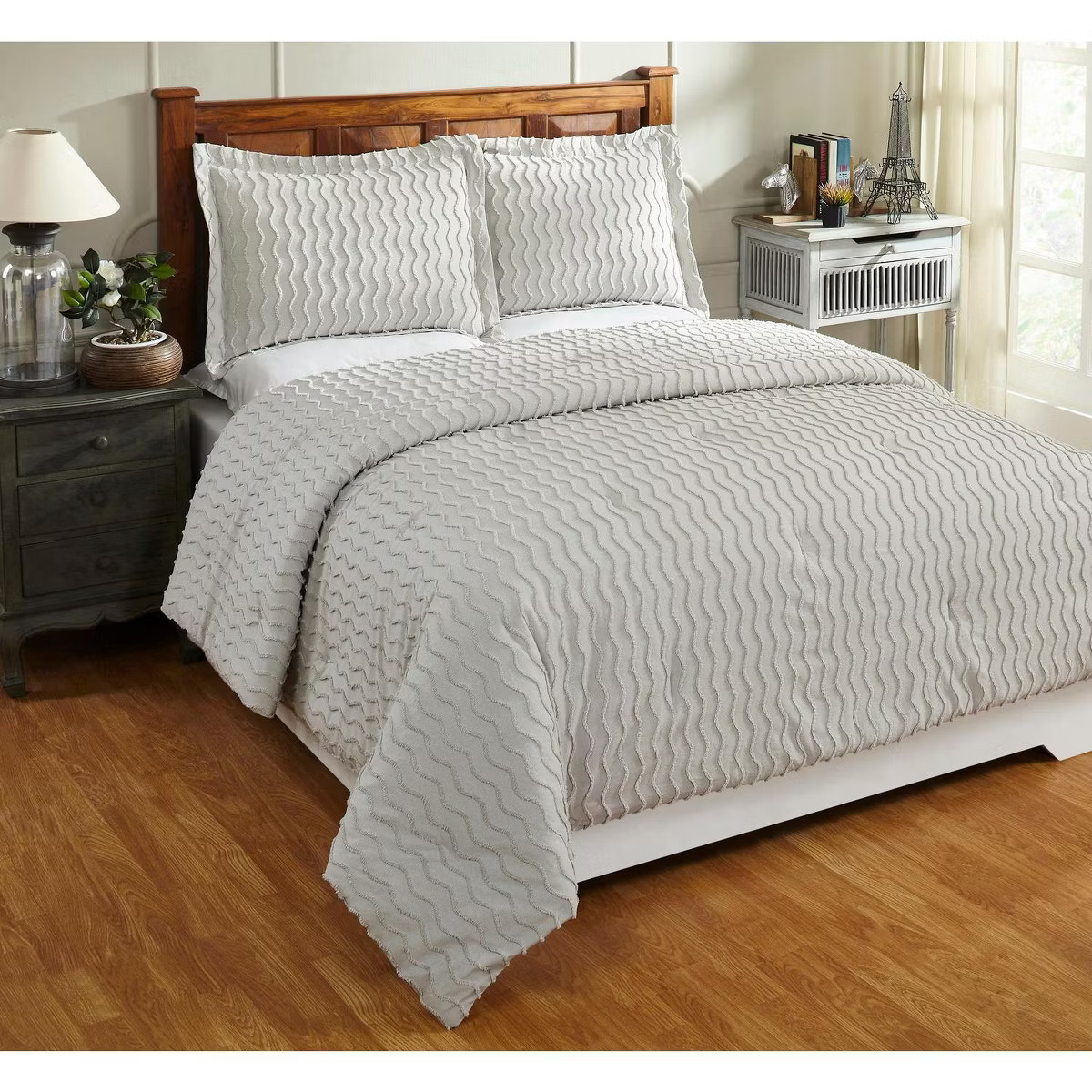 King Isabella Comforter 100% Cotton Tufted Chenille Comforter Set Gray - Better Trends | Target