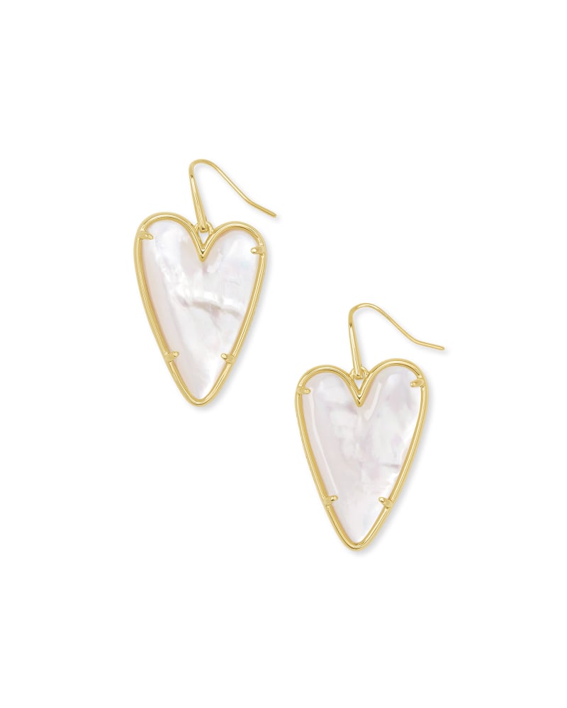 Ansley Heart Gold Drop Earrings in Ivory Mother-Of-Pearl | Kendra Scott