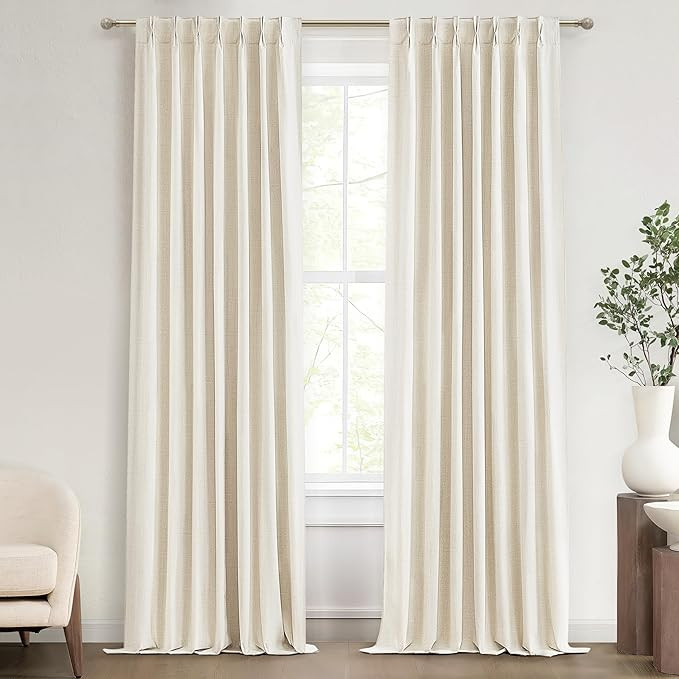 Textured 96 Inch Blackout Curtains, Pleated/Back Tab Drop Cloth Curtains to Cover Closet Farmhous... | Amazon (US)