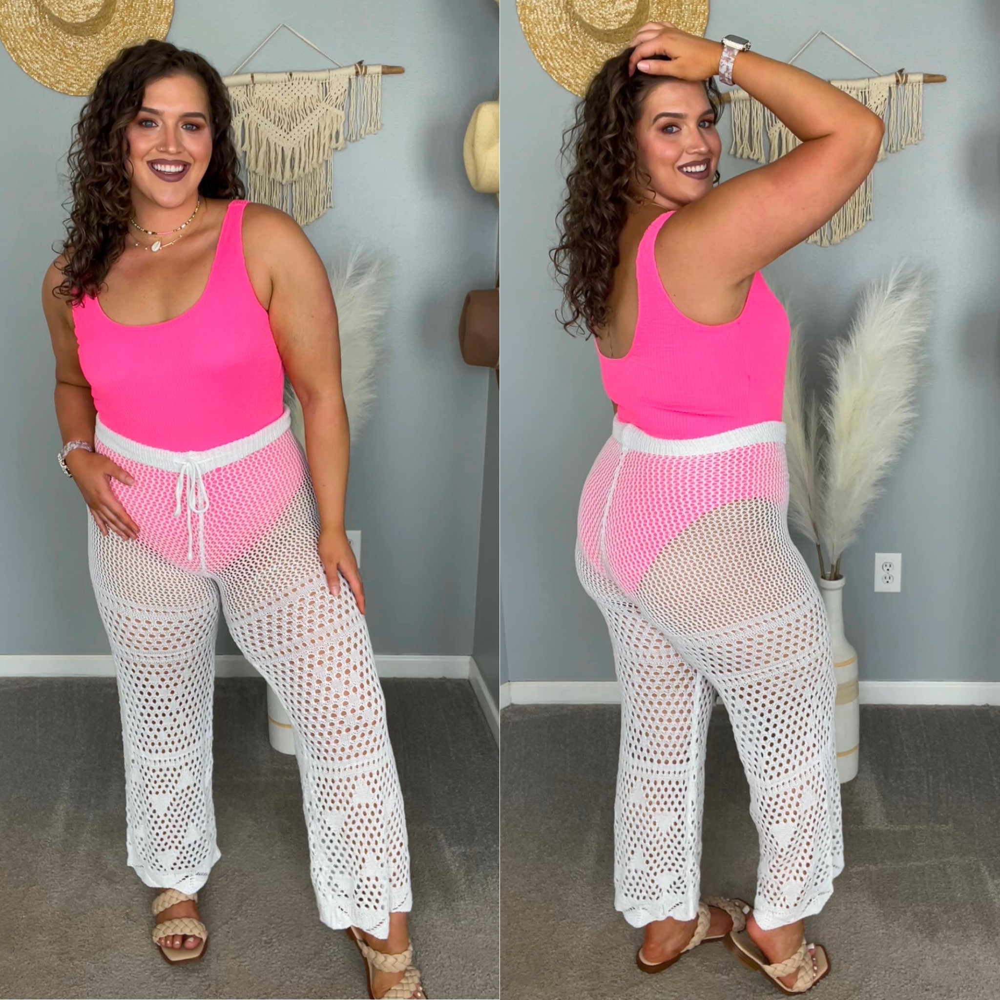 Midsize one piece swimsuit for $28 🩷🌺✨ Styled with crochet beach pants 
Swimsuit: XL 
Pants: L (need XL) 
#midsizeoutfits #beachoutfits #swimsuit #onepieceswimsuit #affordablefashion #swimwear #resortwear #summerstyle #vacationoutfits #sandals #crochet #coverup #beachpants 

#LTKSeasonal #LTKswim #LTKcurves