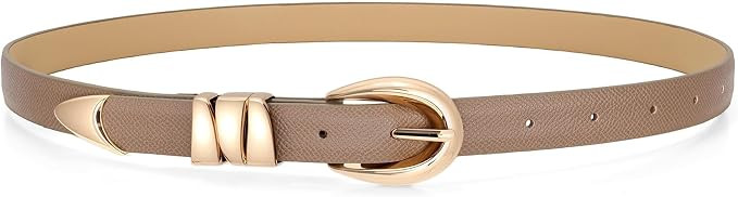 WHIPPY Women Skinny Leather Belt for Jeans Pants Dresses Ladies Fashion Waist Belt with Shiny Gol... | Amazon (US)