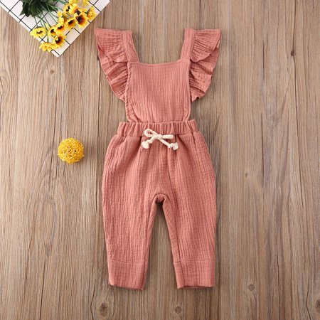 Newborn Kid Baby Girl Ruffle Romper Jumpsuit Overalls Outfits Clothes One Piece Pink 6-12 Months | Walmart (US)