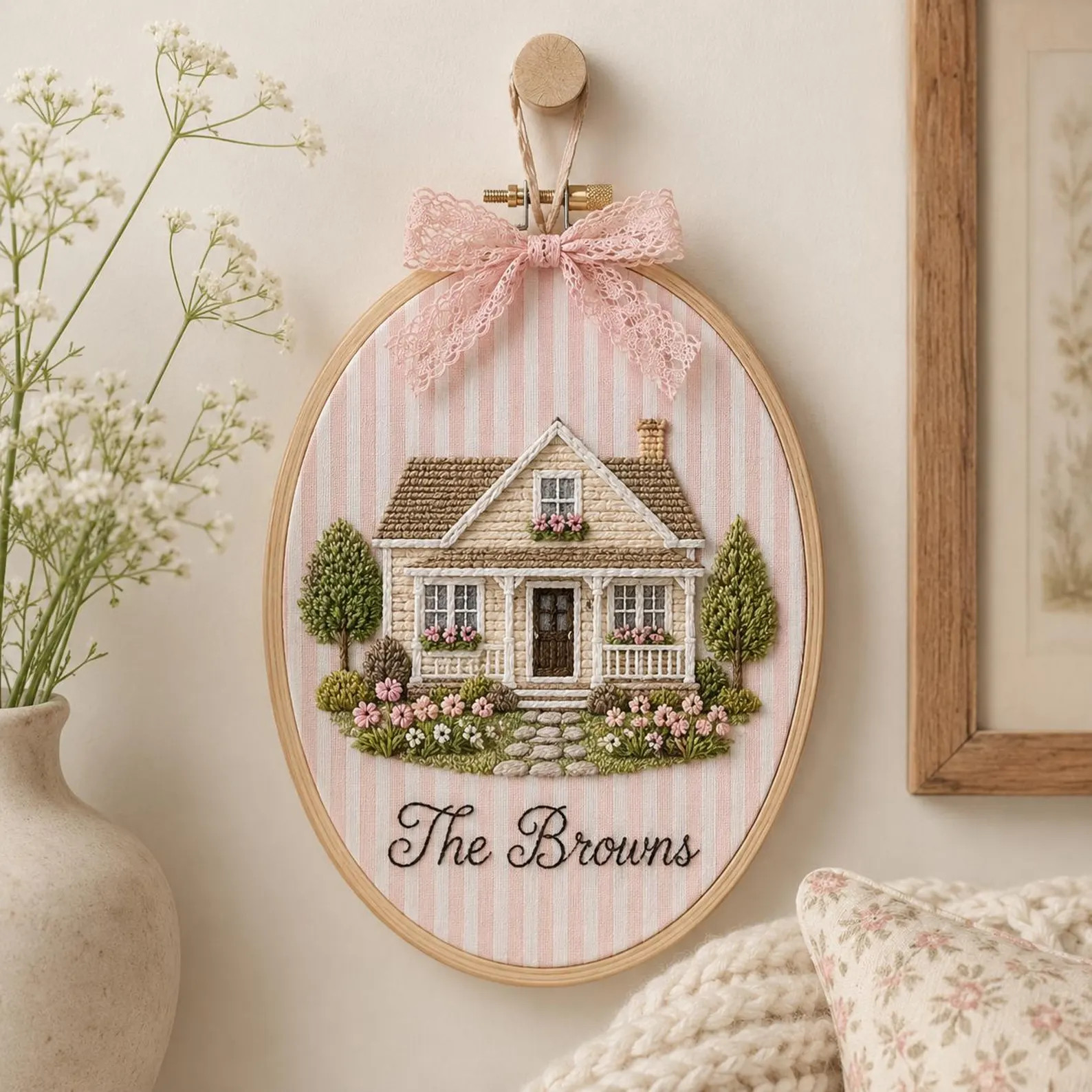 Personalized Family Home Embroidery Hoop, Custom House Portrait Wall Art, Cottage Floral Decor, H... | Etsy (Global)