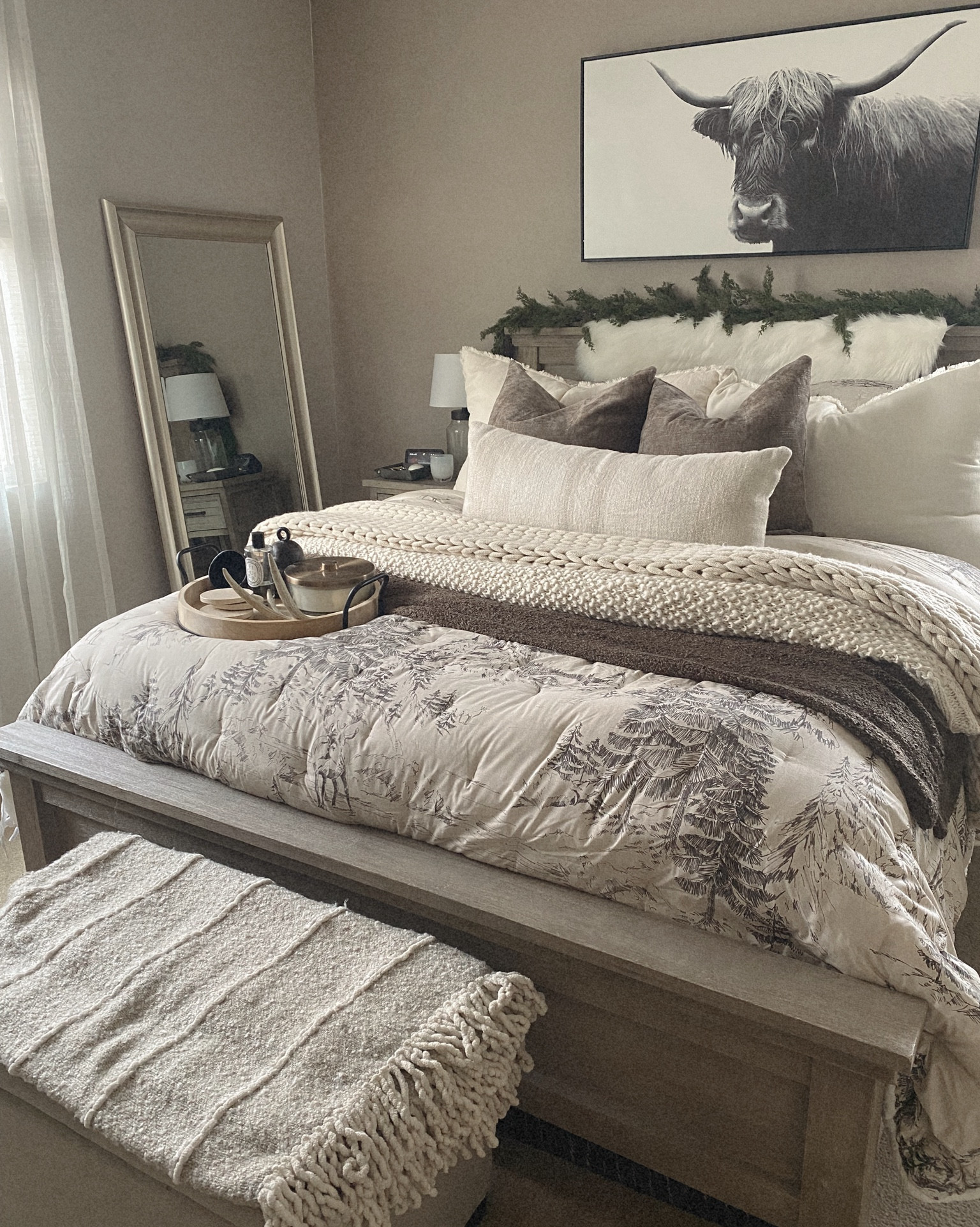 Christmas master bedroom bedding 🌲🦌🪵🤍✨

Pottery Barn, Target home, neutral home, holiday decor, seasonal styling 

#LTKSeasonal #LTKhome