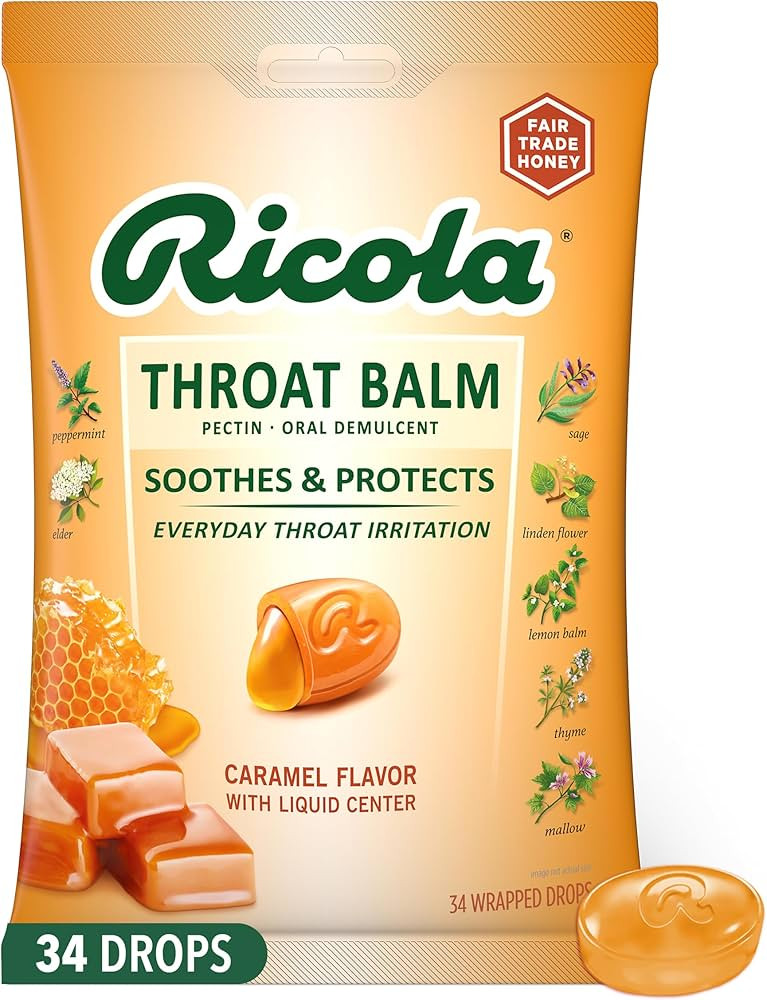 Ricola Throat Balm Caramel Throat Drops with Liquid Center, 34 Count, Coat & Protect Your Throat,... | Amazon (US)