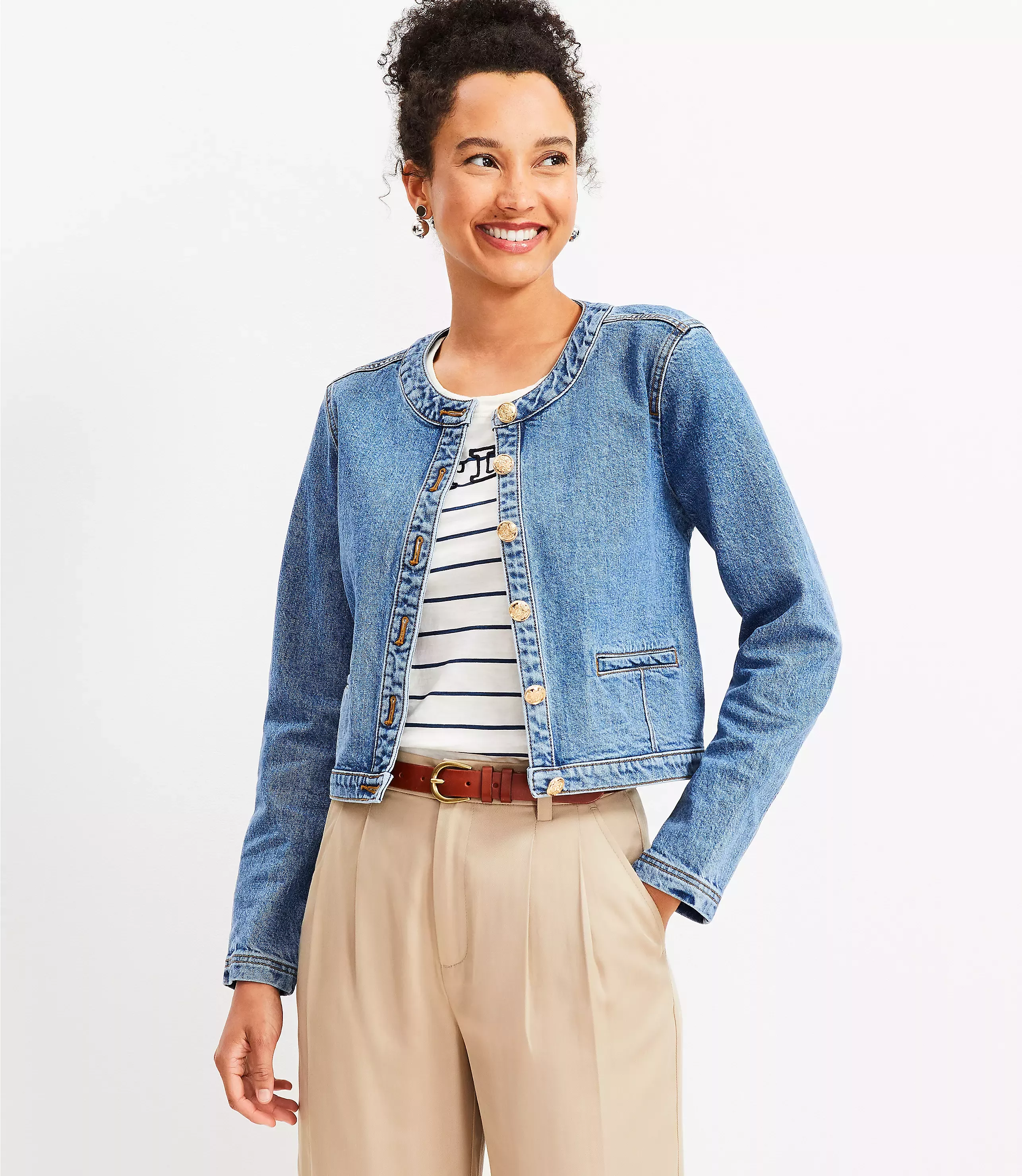 Collarless jean hot sale jacket