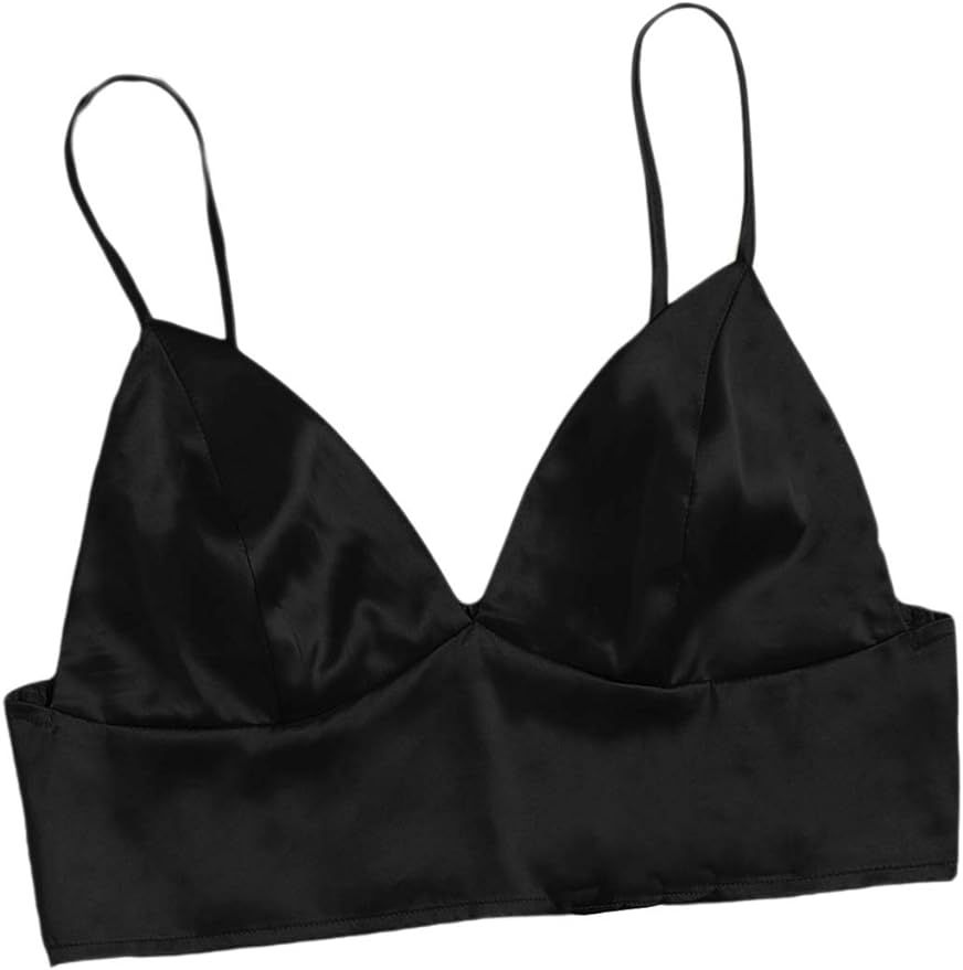 Floerns Women's Spaghetti Strap V Neck Shirred Back Satin Bralette Cami Top | Amazon (US)