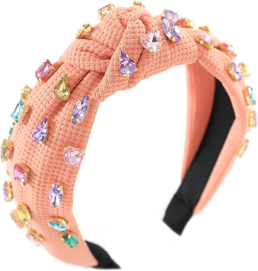 Gmmidea Jeweled Knotted Headband for Women Girls Sparkly Crystal Rhinestone Headband Wide Top Kno... | Amazon (US)
