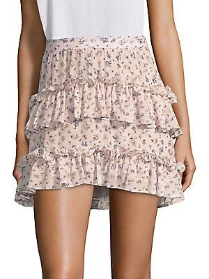 LoveShackFancy Women's Lily Floral-Print Ruffle Mini Skirt - Persian Pink - Size 2 | Saks Fifth Avenue