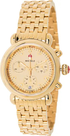 MICHELE Gold Mirror Diamond Bracelet Watch, 36mm - 0.02 ctw | Nordstromrack | Nordstrom Rack