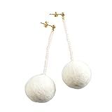 White Snowball Pom Pom Earrings Beaded 3 inch Gold-Plated Post Ivory Cream Christmas Jewelry | Amazon (US)