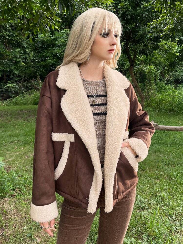 SHEIN PUNK Grunge Drop Shoulder Thermal Lined Suedette Coat | SHEIN