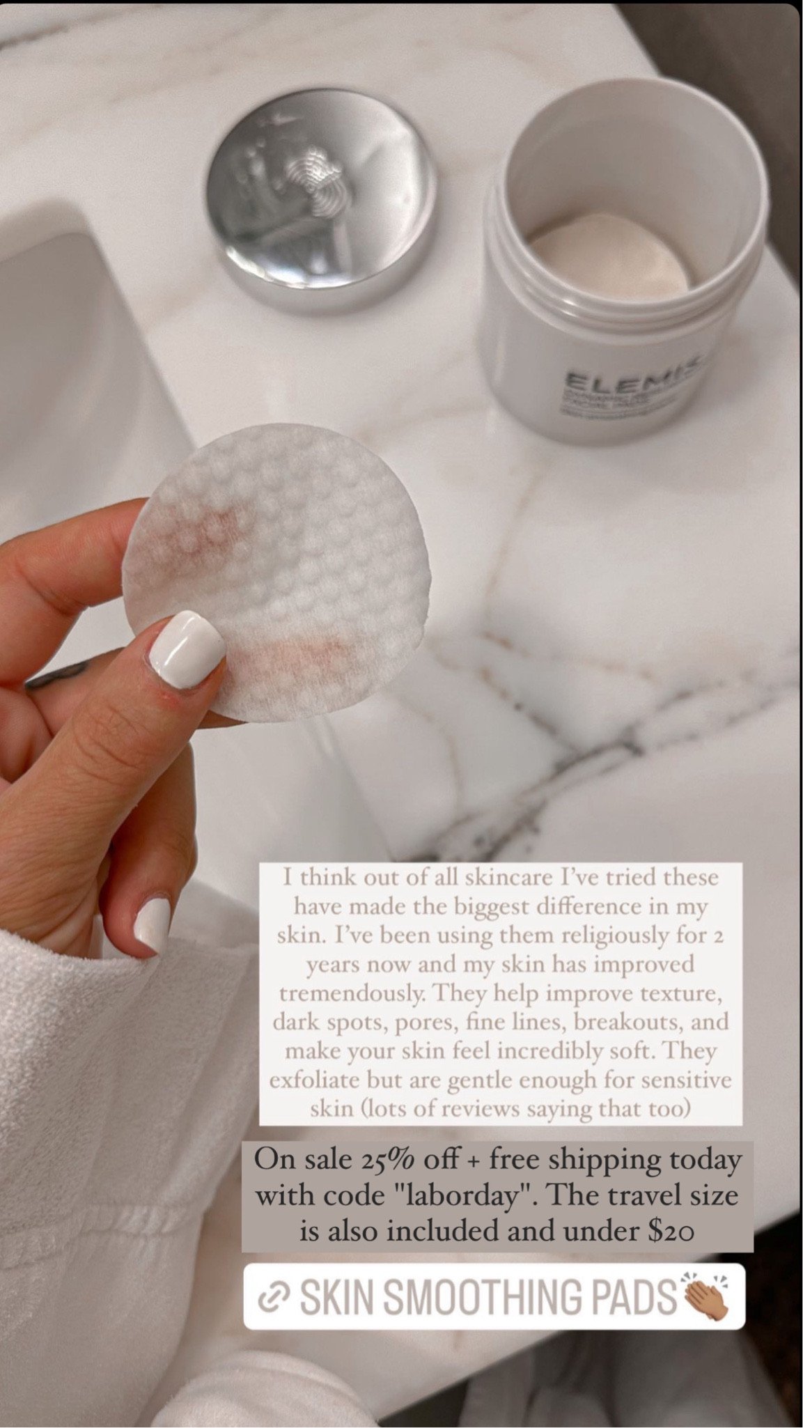 25% off code LABORDAY 
Skin smoothing skincare
Facial pads, mask, and face wash 

@elemis #ad #elemispartner

#LTKsalealert #LTKunder50 #LTKbeauty