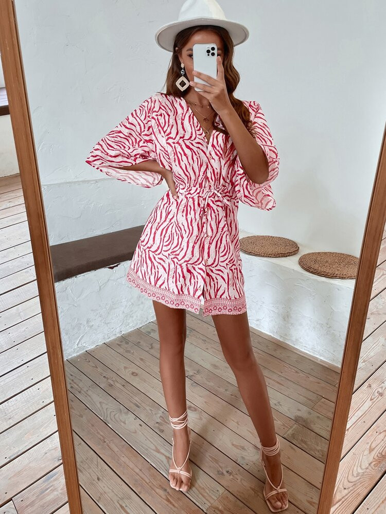 Zebra Striped Drawstring Waist A-line Dress | SHEIN