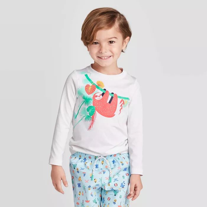 Toddler Boys' Sloth Long Sleeve Rash Guard Swim Shirt - Cat & Jack™ White | Target