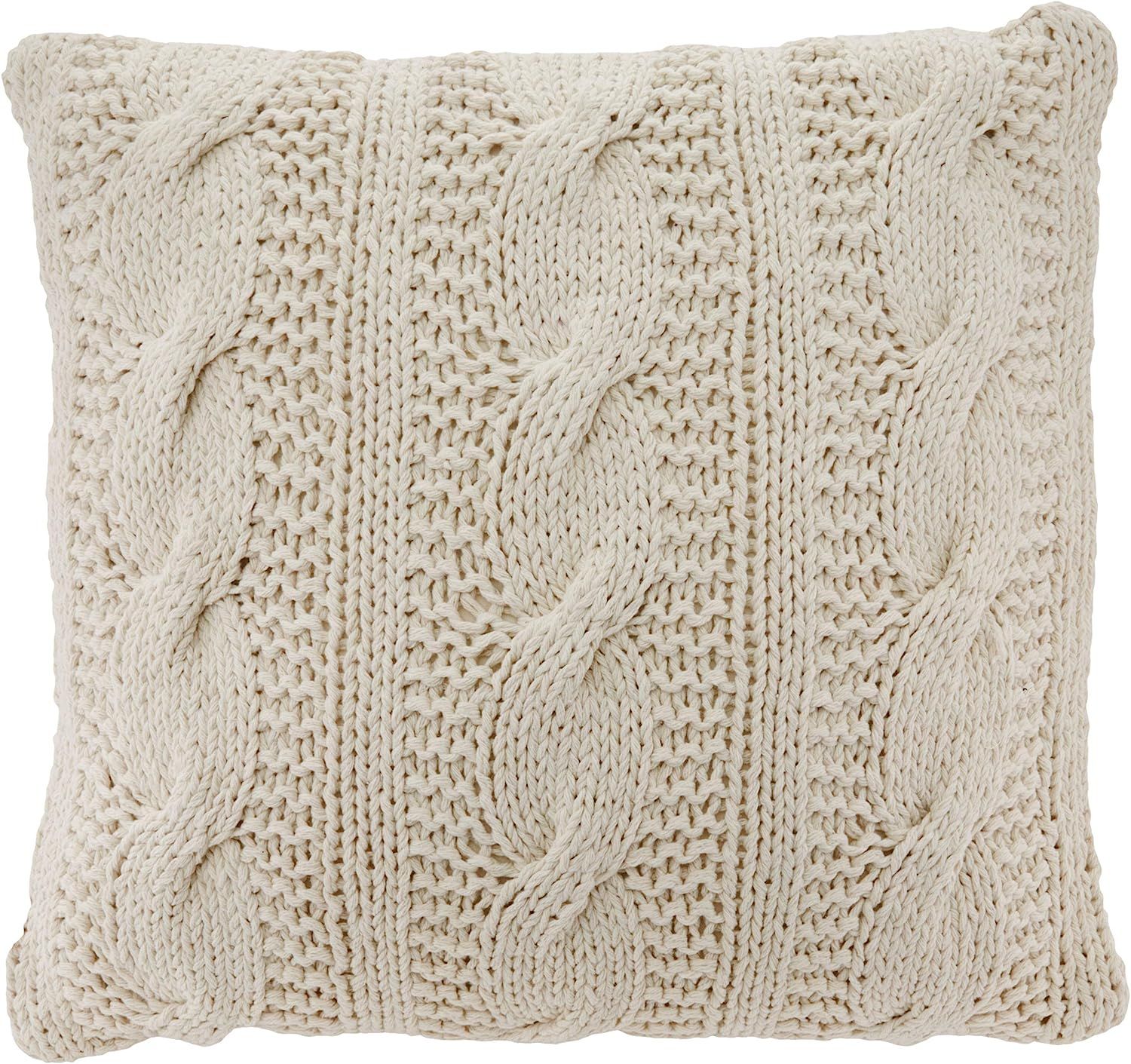 SARO LIFESTYLE 1020 McKenna Collection Vanilla Cable Knit Design Down Filled Cotton Throw Pillow,... | Amazon (US)