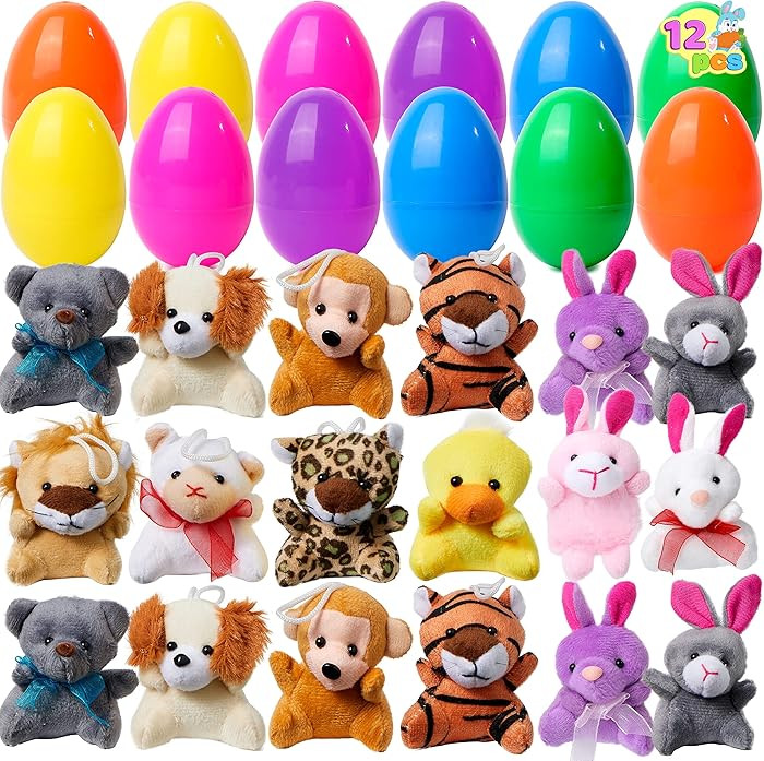 JOYIN 12 Pcs Prefilled Easter Eggs of Mini Stuffed Animal Plush Toys Basket Stuffer for Kids East... | Amazon (US)