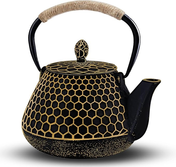 Cast Iron Tea Pot - Honeycomb Pattern Tea Kettle with Tea Leaf Infuser,Stovetop Tea Kettle Coated... | Amazon (US)