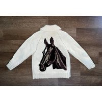 Vintage 1950S Cowichan Knit Horse Cardigan Womans Wool Hand Sweater Metal Zip Lined Handmade Equestrian Size S/M | Etsy (US)