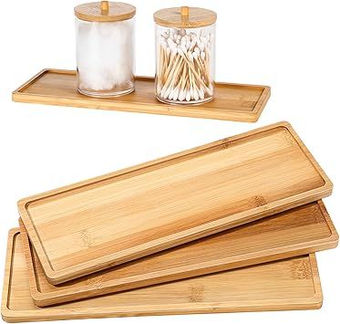 Bamboo Tea Serving Tray 3 Pcs Decorative Multi Use Bathroom Counter Tray Rounded Edges Bamboo Van... | Amazon (US)