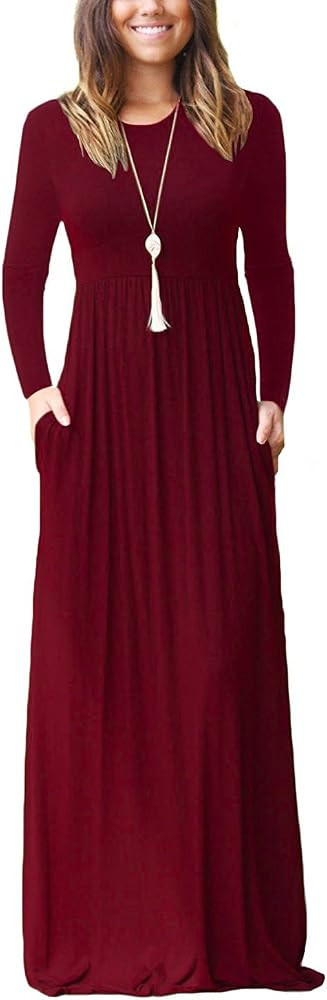 GRECERELLE Women's Long Sleeve Loose Plain Maxi Dresses Casual Long Dresses with Pockets | Amazon (US)