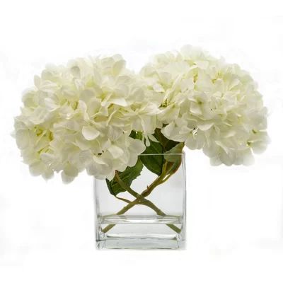 Faux White Hydrangea in Glass Vase | Wayfair North America