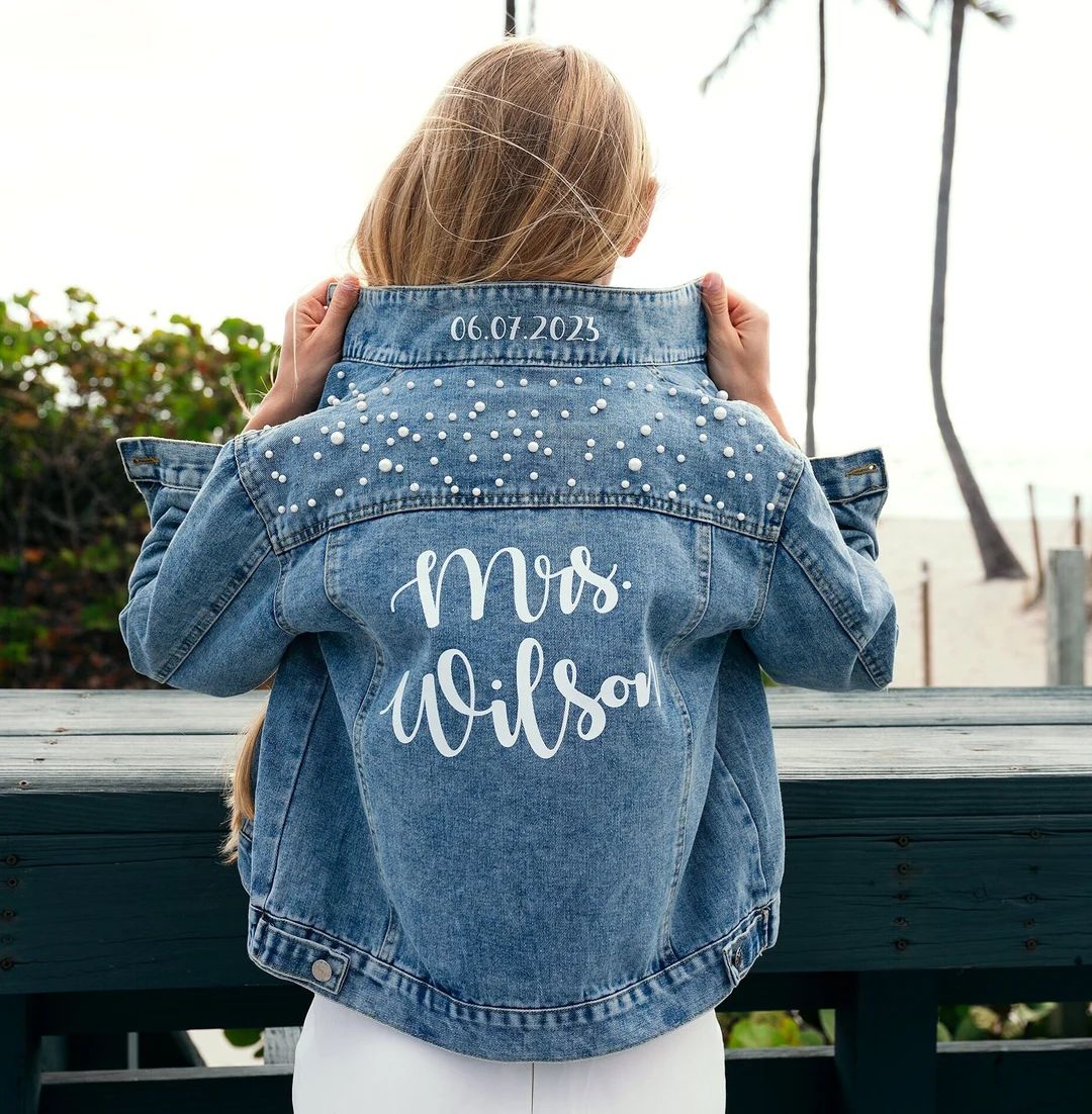 Wedding Bridal Denim Jacket, Bride Denim Jacket With Pearls, Mrs Custom Jean Jacket, Date Under t... | Etsy (US)