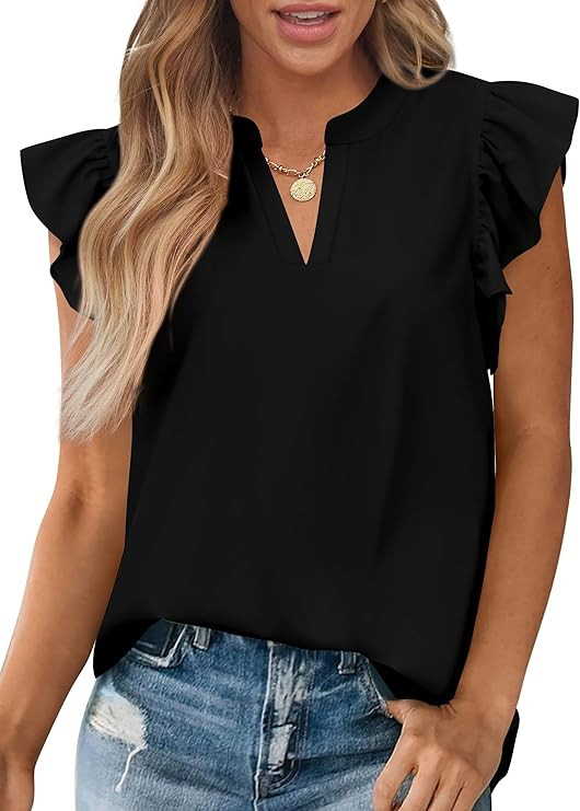 Zenlonr Womens Summer Tops 2025 Casual V Neck Ruffle Cap Sleeve Blouse Shirts Solid Color Tunic T... | Amazon (US)