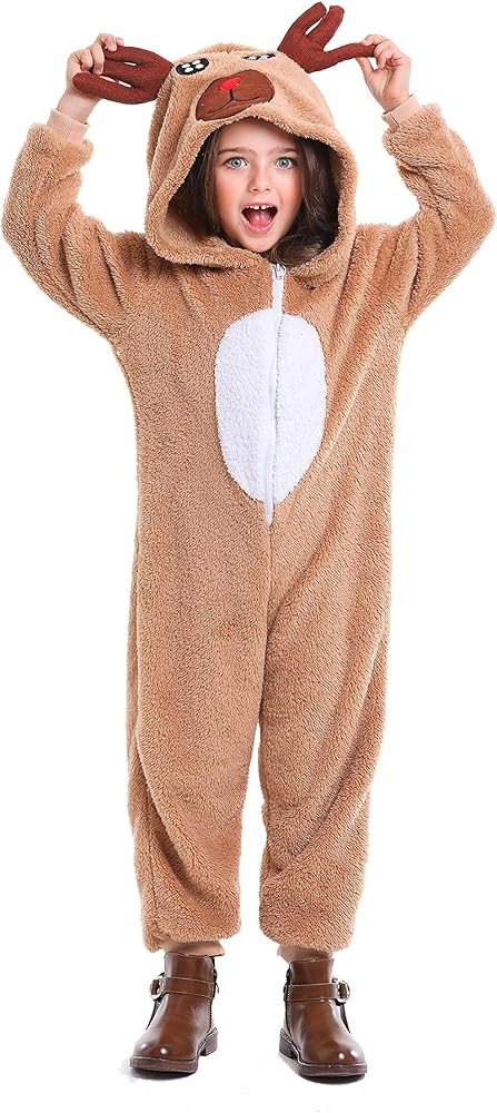 Cuteshower Kids Reindeer Christmas Outfits Onesie Pajama Role Play Animal Costume | Amazon (US)
