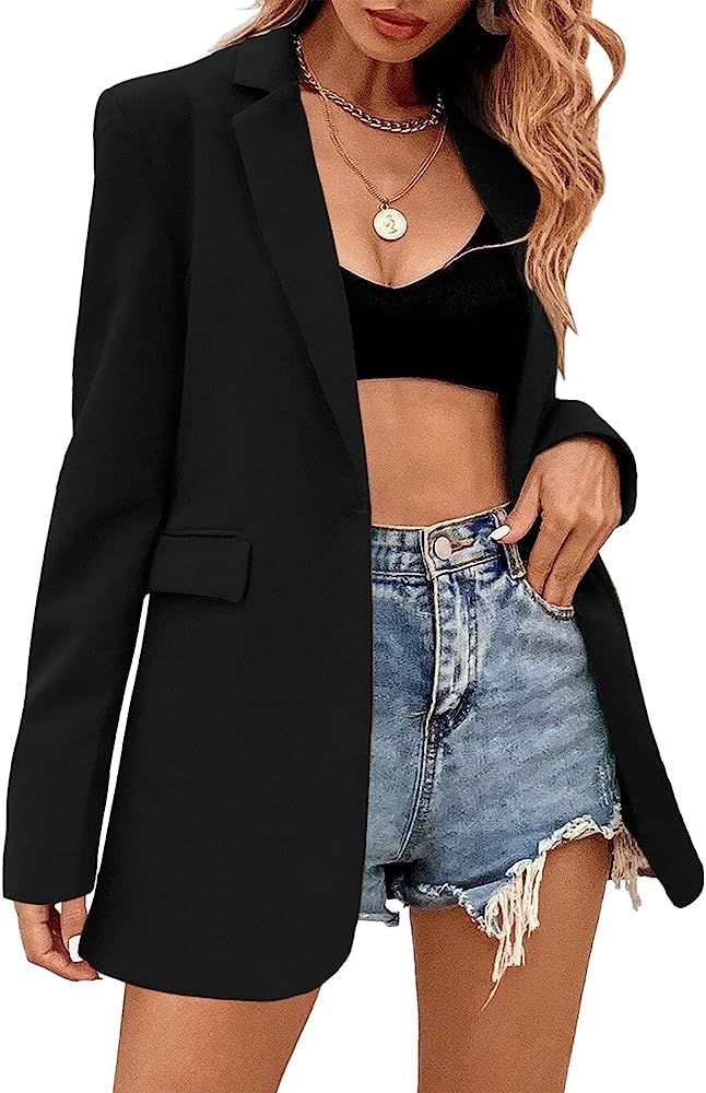 Febriajuce Women's Casual Long Sleeve Lapel Oversized Button Work Office Blazer Suit Jacket | Amazon (US)