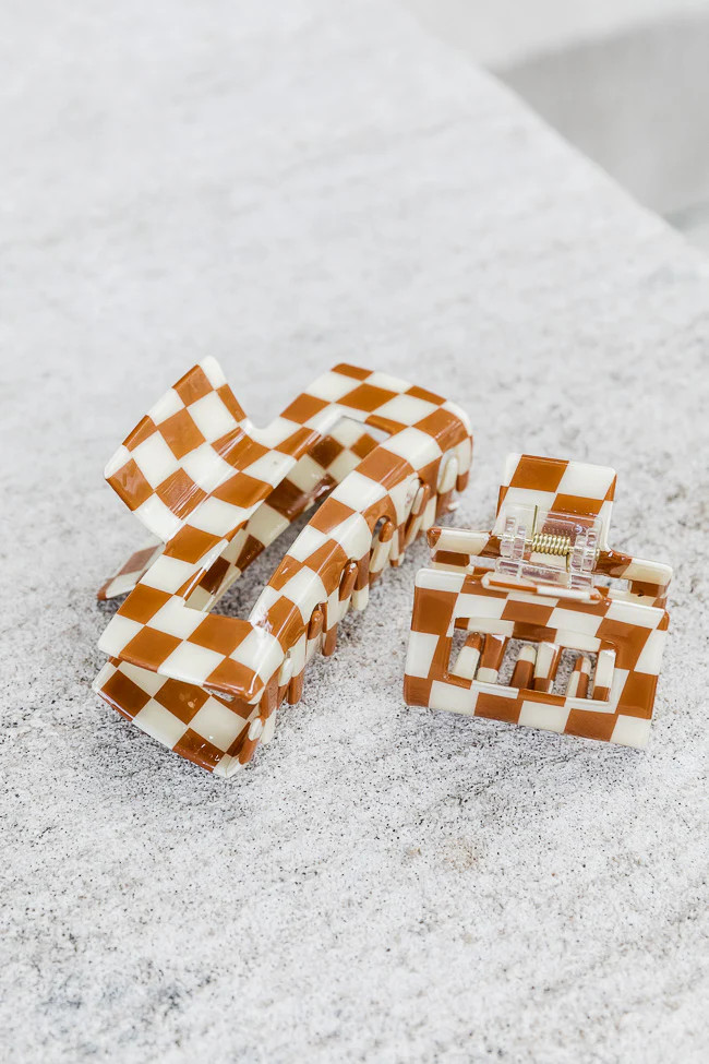 Show Yourself Brown Checkered Hair Claw Set | Pink Lily