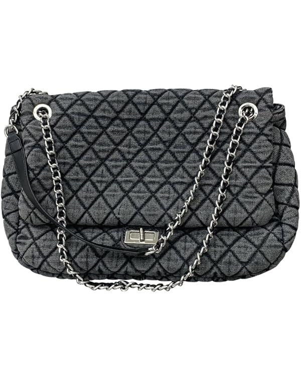 Women's Grey Casual Diamond Checker Denim Retro Fashion One Shoulder Handbag | Amazon (US)