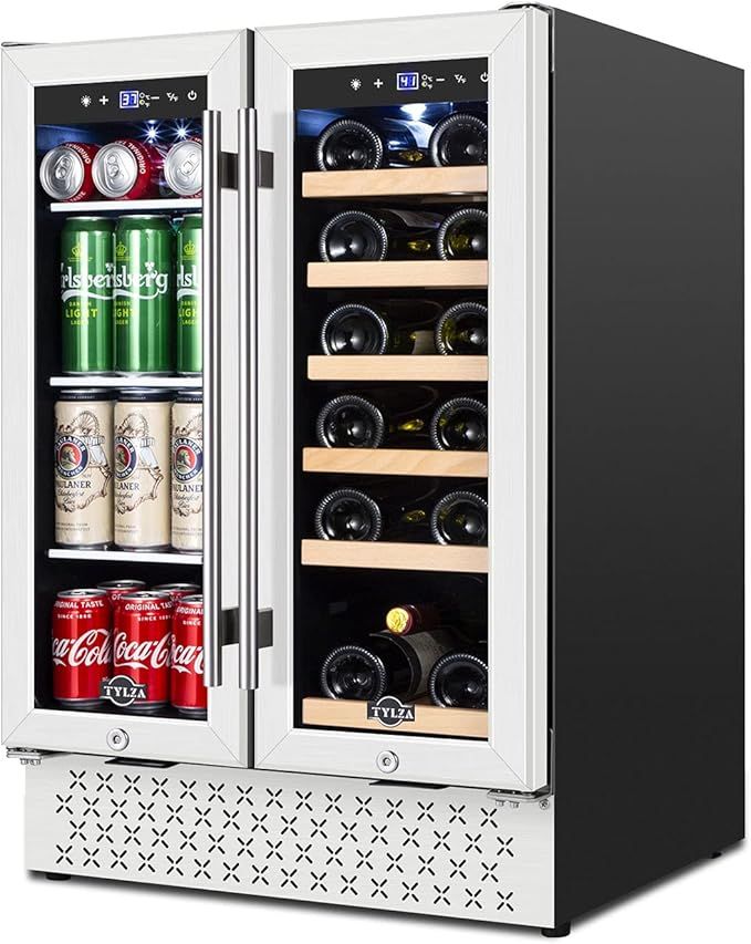 Wine and Beverage Refrigerator 24 Inch, Dual Zone Wine Beverage Cooler with Memory Temperature Co... | Amazon (US)