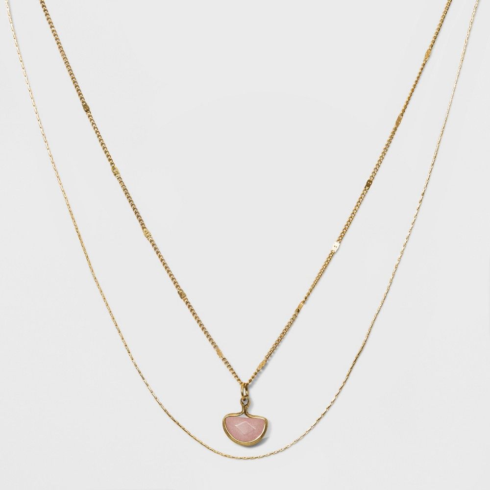 Two Row Layer with Semi-Precious Charm Necklace - Universal Thread Gold | Target