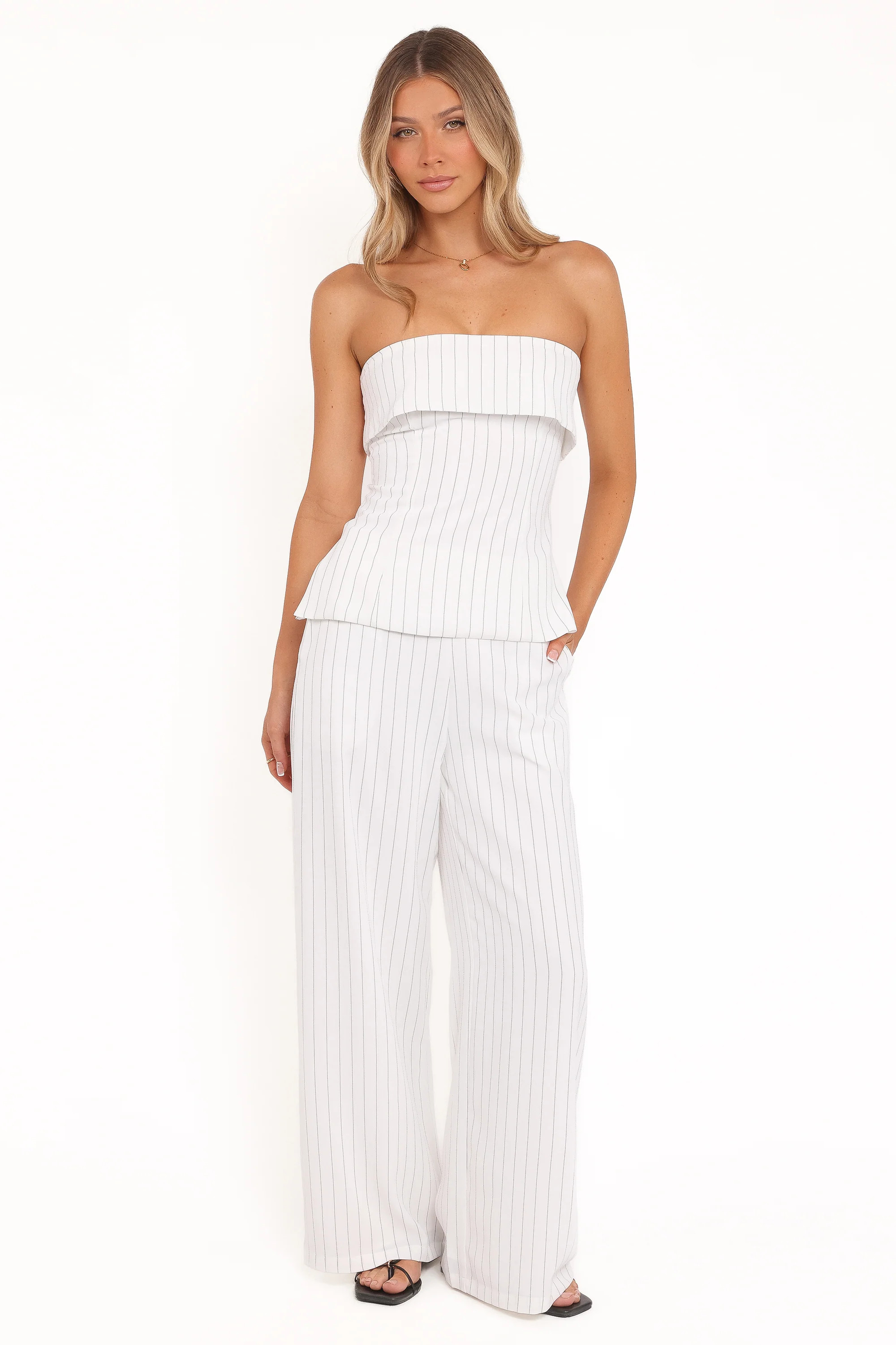 Blakely Wide Leg Pant - White Pinstripe | Petal & Pup (AU)