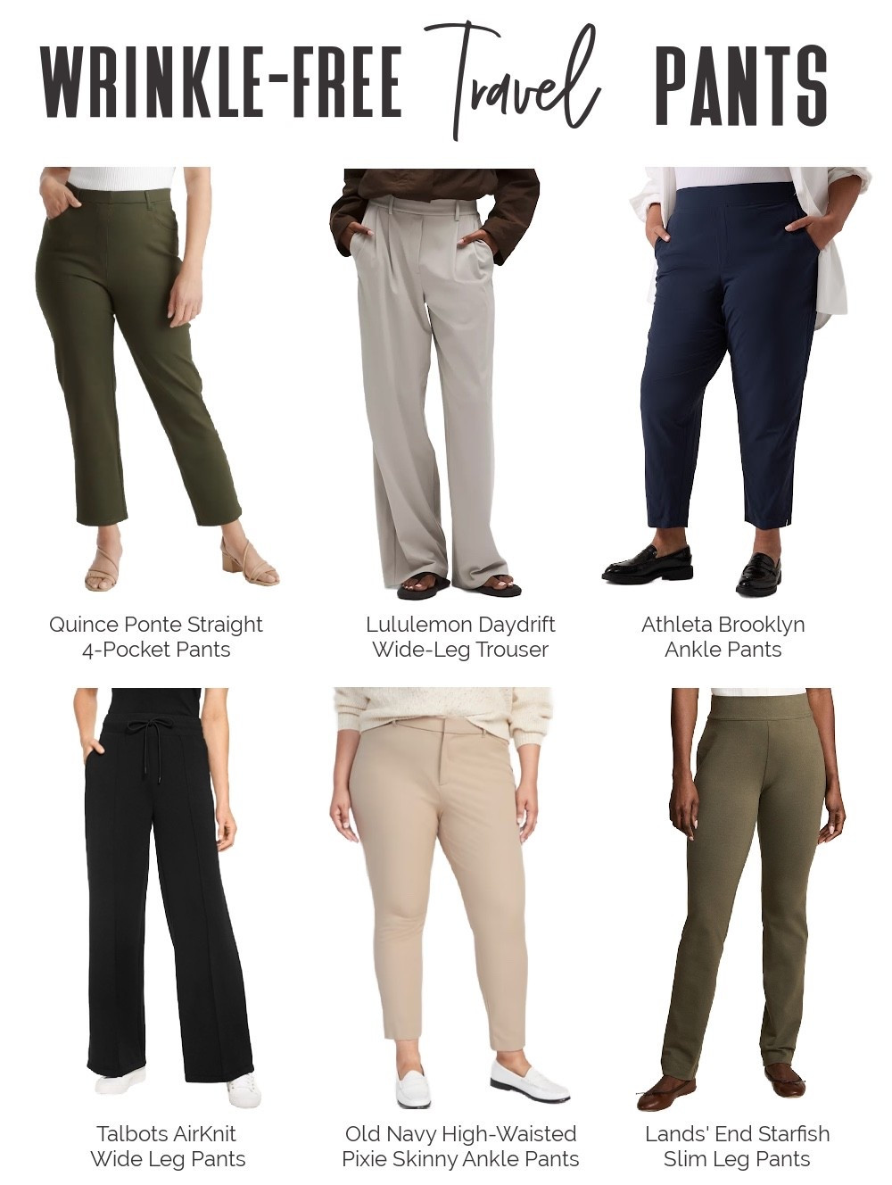 Ready to upgrade your travel wardrobe? From long-haul flights to city sightseeing, elegant dinners to important business meetings, these wrinkle-resistant women’s pants have you covered for effortless style on the go!

Travel Capsule Wardrobe | Travel Pants | Wrinkle-Resistant Pants | Chic Travel Outfit | Travel Outfits | Business Travel Outfit | Smart Travel Style

#LTKTravel