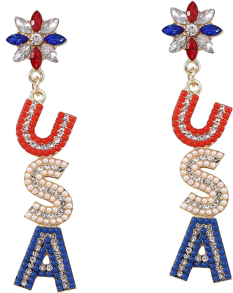 Red White and Blue Earrings, USA Theme for 4th of July Women Outfit Accessories | Amazon (US)
