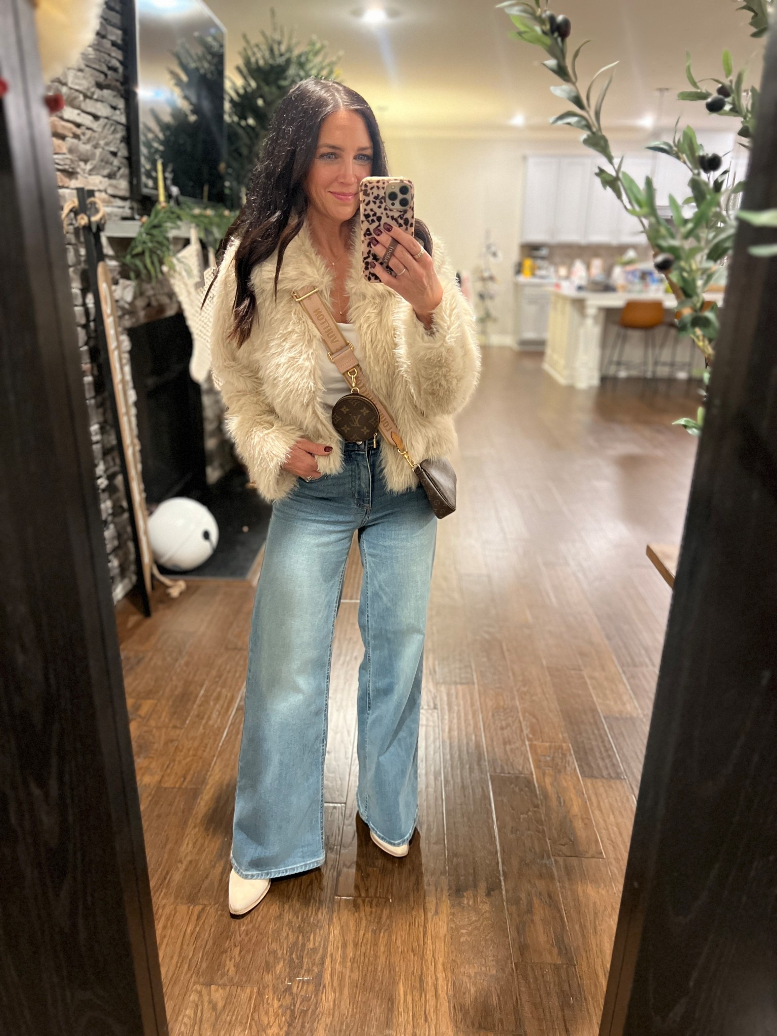Date night OOTD with this amazing $20 fur coat! Also comes in burgundy. 
The jeans make me look taller than I am and they’re my current faves. 

#LTKPetite #LTKOver40