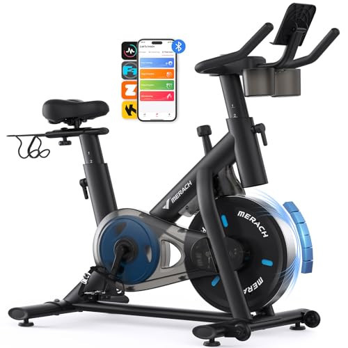 MERACH Exercise Bike, Brake Pad/Magnetic Stationary Bike with Exclusive App, Low Noise Indoor Cycling Bike with 270LBS Weight Capacity, Dumbbell Rack and Fitness Courses for Weight Loss | Amazon (US)