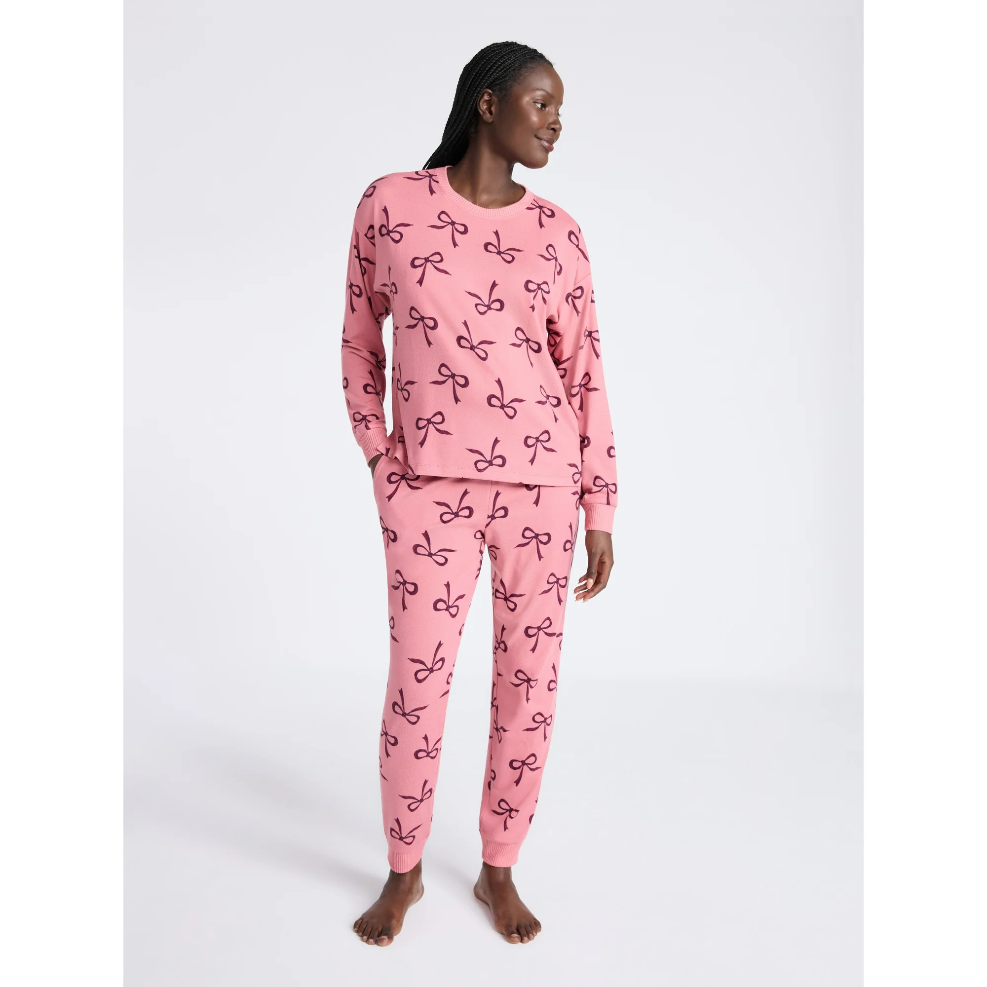 Joyspun Women's Cozy Lounge Collection Hacci Knit Long Sleeve Top and Joggers Pajama Set, Sizes X... | Walmart (US)