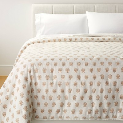 King Lofty Slub Woodblock Print Floral Quilt Off White/Mauve – Threshold™ designed with Studio McGee: Midweight, Machine Washable | Target
