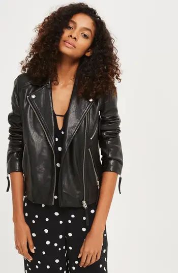 Women's Topshop Rosemary Leather Biker Jacket, Size 2 US (fits like 0) - Black | Nordstrom