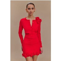 Gianna Knit Cardigan With Flowers - Red | MESHKI US