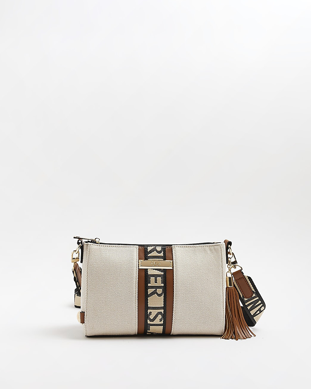 Beige RI monogram cross body bag | River Island (UK & IE)