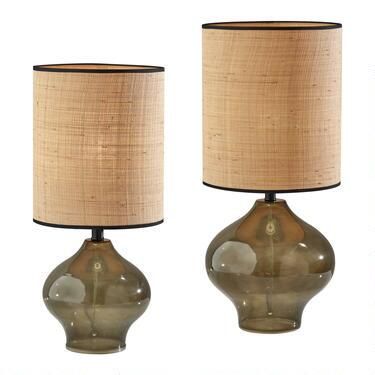 Eden Natural Rattan and Green Glass Table Lamp | World Market