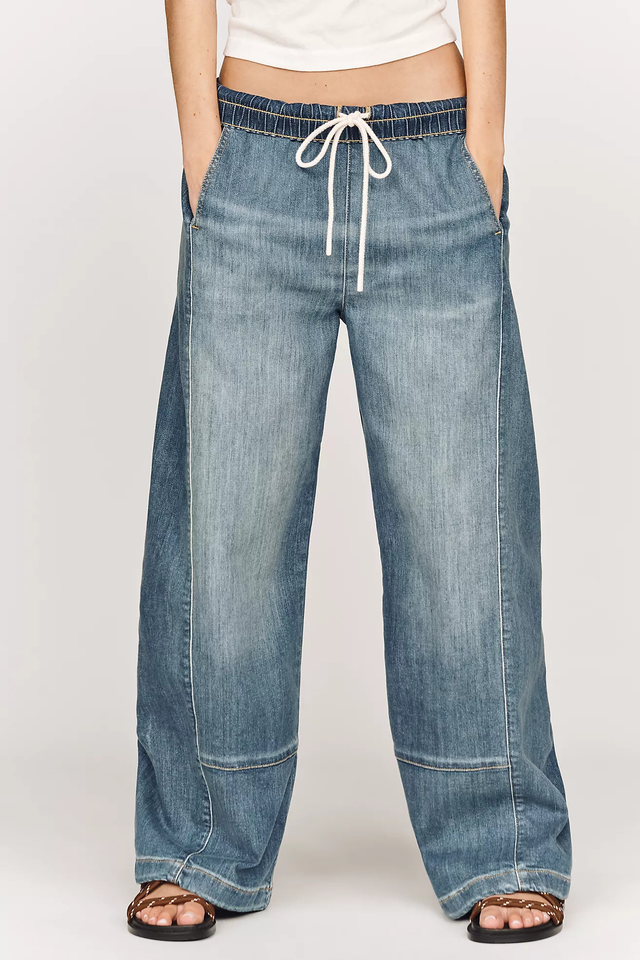 Pilcro Izzie Relaxed Full Length Pull On Barrel Jeans | Anthropologie (US)
